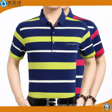 Polo de rayas de tinte de hombres Polo Camisetas de poliéster de piqué de algodón